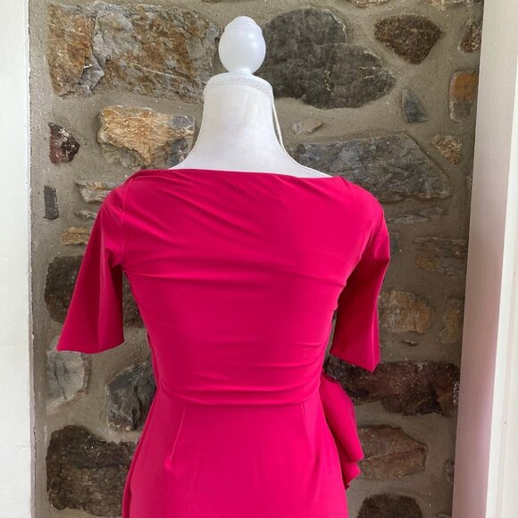 CHIARA BONI LA PETITE ROBE Mimmaly Side-Knot Sheath Faux Wrap Dress FUSCHIA $695 - Picture 8 of 12